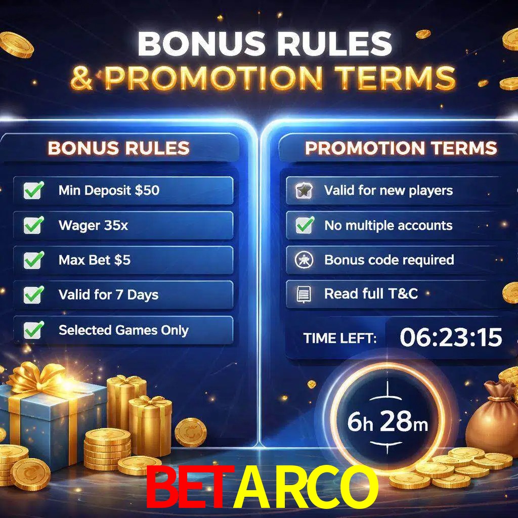Reglas de promoción BETARCO y condiciones de bonos explicadas visualmente