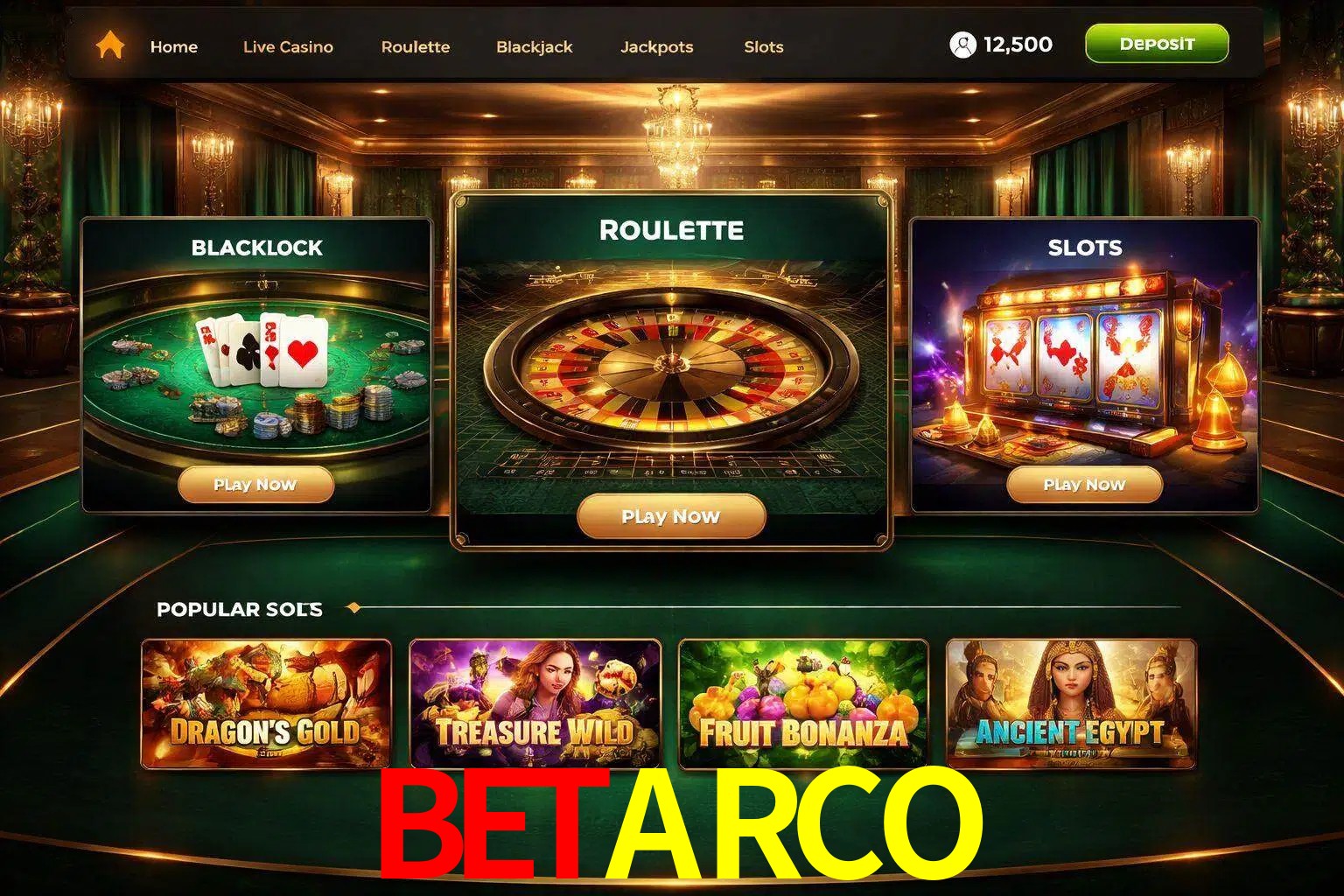 Vista de la plataforma BETARCO Casino mostrando categorías organizadas de juegos en línea